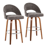 Renee - Upholstered Fixed-Height Barstool (Set of 2) - Walnut Wood, Chrome Metal