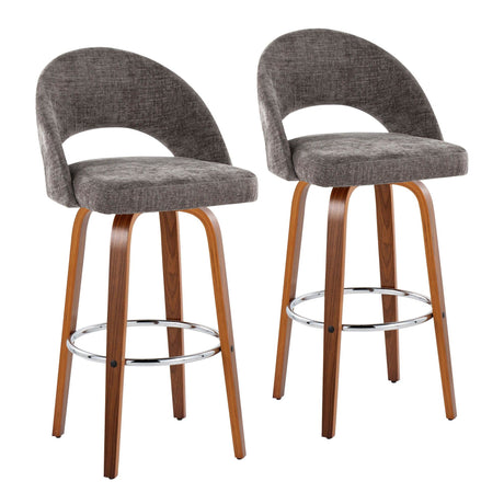 Renee - Upholstered Fixed-Height Barstool (Set of 2) - Walnut Wood, Chrome Metal