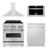 30 in. Kitchen Package with Stainless Steel Dual Fuel Range, Range Hood, Microwave Drawer and Classic Dishwasher - (4KPRARH30MWDW) -