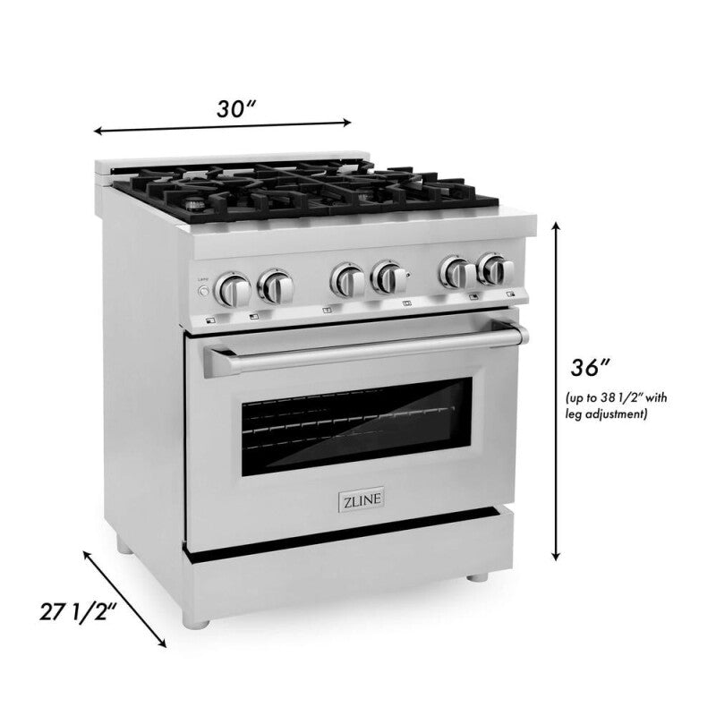 30 in. Kitchen Package with Stainless Steel Dual Fuel Range, Range Hood, Microwave Drawer and Classic Dishwasher - (4KPRARH30MWDW) -