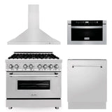 36 in. Kitchen Package with Stainless Steel Dual Fuel Range, Range Hood, Microwave Drawer and Classic Dishwasher - (4KPRARH36MWDW) -