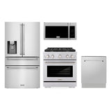 Kitchen Package with Water and Ice Dispenser Refrigerator, 30 in. Gas Range, 30 in. Over the Range Microwave and 24 in. Tall Tub Dishwasher - (4KPRWSGROTRH30DWV) -