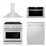 30 in. Kitchen Package with Stainless Steel Gas Range, Range Hood, Microwave Drawer and Tall Tub Dishwasher - (4KPSGRRH30MWDWV) -