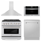 36 in. Kitchen Package with Stainless Steel Gas Range, Range Hood, Microwave Drawer and Tall Tub Dishwasher - (4KPSGRRH36MWDWV) -