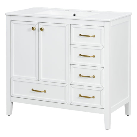 Elegant Vintage Bathroom Vanity With Sink And Soft Closing Door, 4 Drawers Of Different Sizes Frame