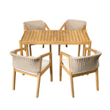 Outdoor Dining Set 1 Table 4 Chairs (Set of 5) - Teak / Beige