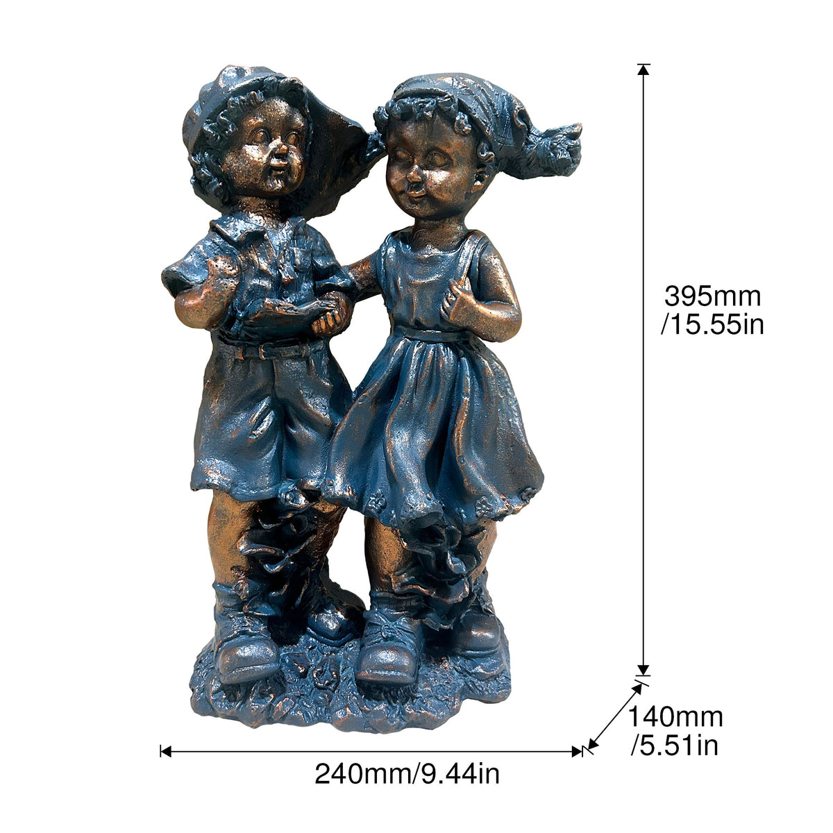Boy And Girl Statues Garden Lawn Ornaments For Indoor Outdoor Use - Blue Multi / Brown