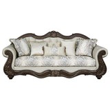 Pierce - Sofa With 5 Pillows - Beige Fabric & Cherry