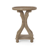 Rustic French Country Accent Table With Hourglass Firwood Base And Lipped Top