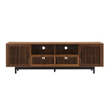 TV Stand, Entertainment Center With Slatted Doors, Cable Management, Soft Closing Hinges - Walnut