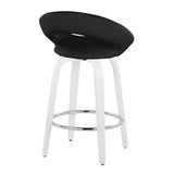 Posh - Contemporary Fixed-Height Swivel Counter Stool (Set of 2) - White Wood & Black Faux Leather & Round Chrome Footrest