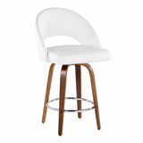 Renee - Upholstered Fixed-Height Barstool (Set of 2) - Walnut Wood, Chrome Metal