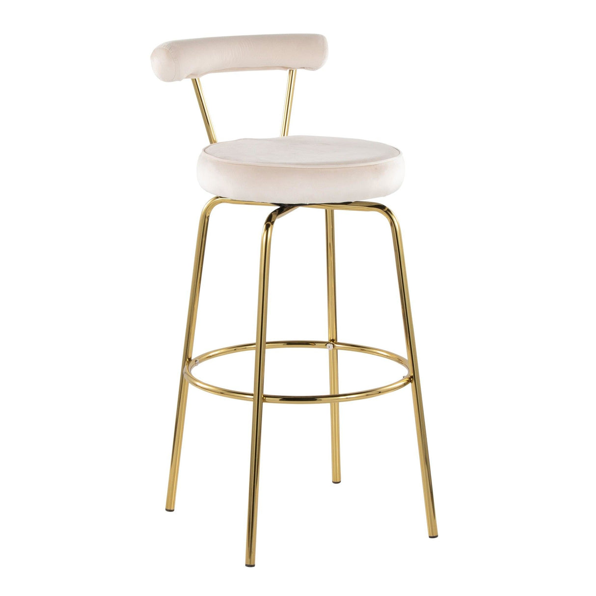 Rhonda - Modern / Glam Fixed-Height Swivel Barstool (Set of 2) - Gold Metal And Cream Velvet