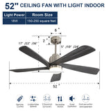 Modern Ceiling Fan With Dimmable LED Light 5 Solid Wood Blades Remote Control Reversible Dc Motor With Smart App Control - Nickel