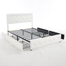 Upholstered Bed Frame With LED Lights, 4 Storage Drawers, Charging Station