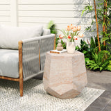Outdoor / Indoor Lightweight Concrete Side Table, Hexagonal Round Travertine Accent Table - Beige