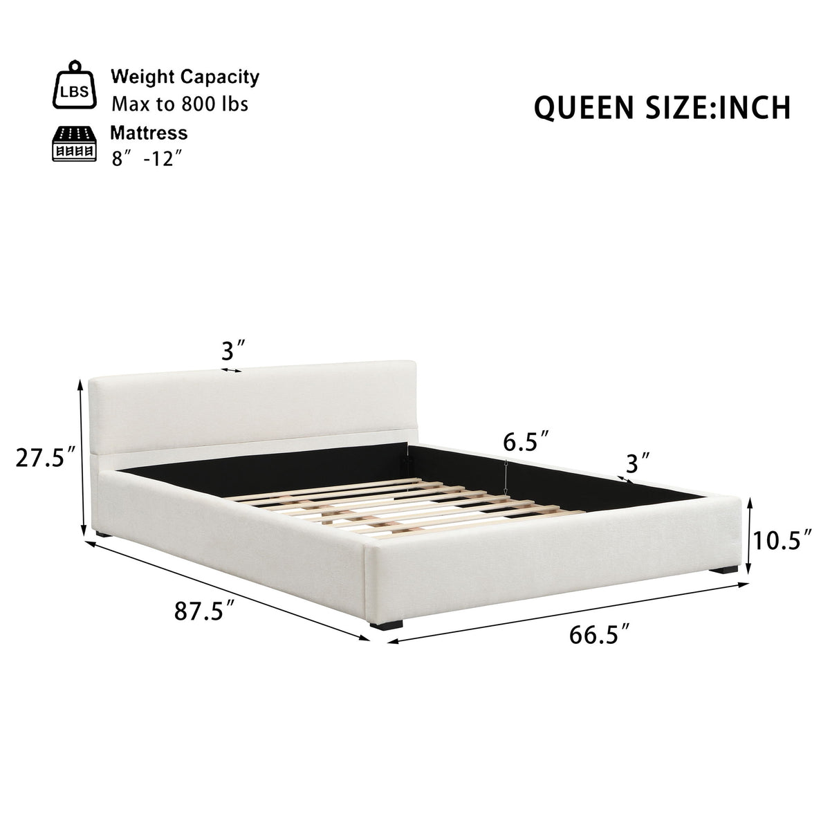 Queen Bed Wide Edge With Soft Upholstery - Beige