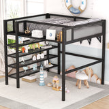 Loft Bed With 4 Tier Shelves And Storage