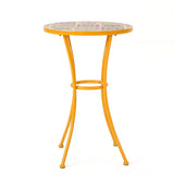 Outdoor Side Table With Tile Mosaic Table Top - Yellow