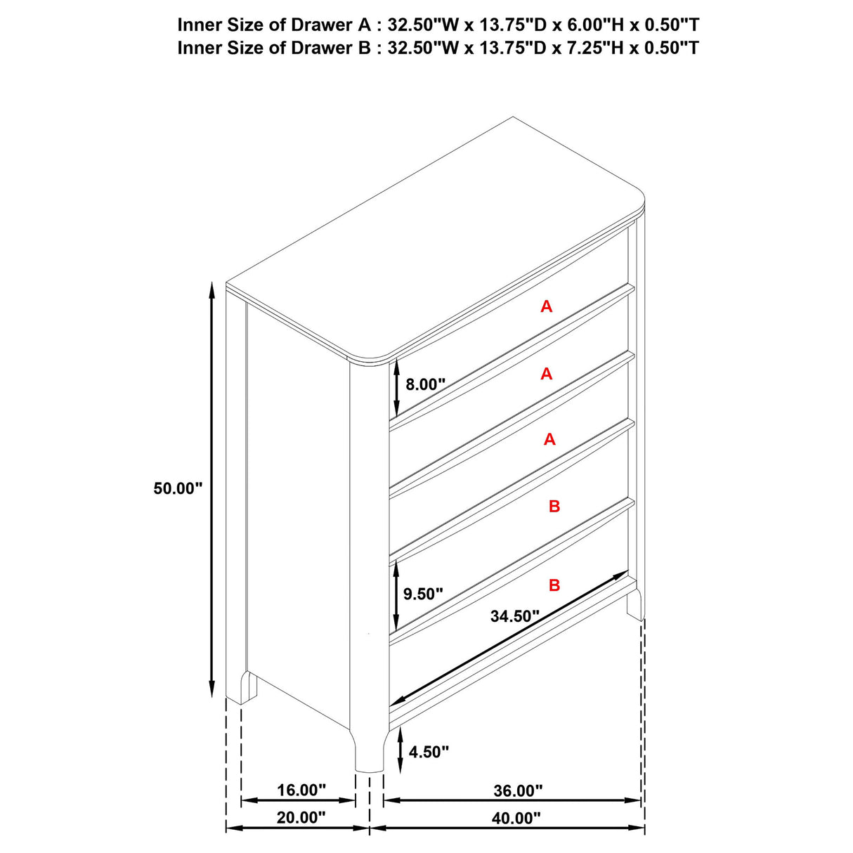 Verona - 5 Drawer Chest With - Walnut