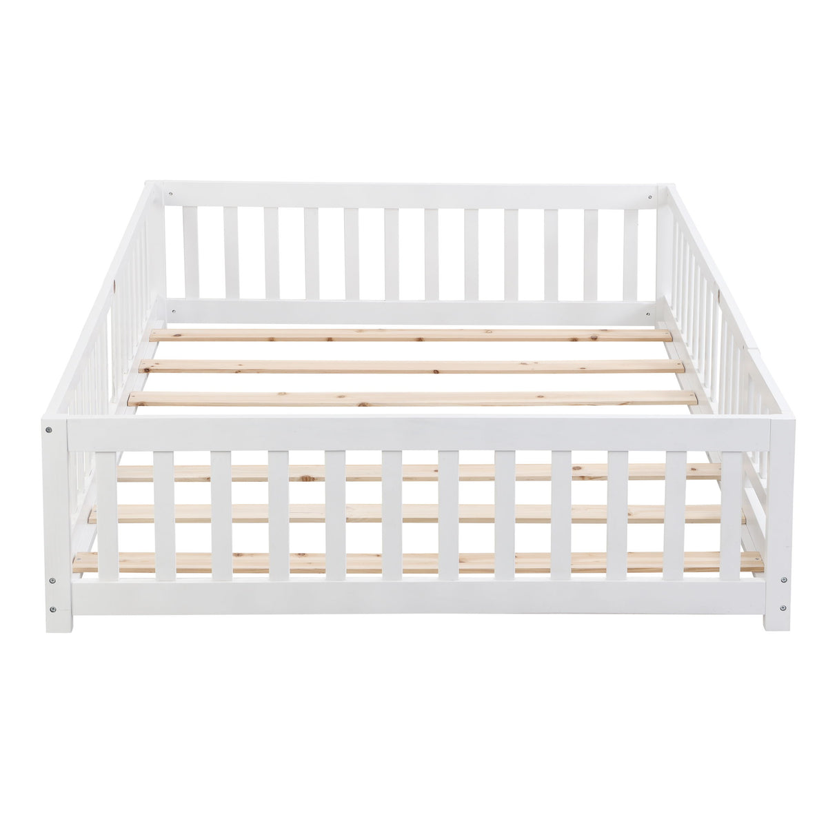 Solid Wood Floor Bed With Door And Fence For Children