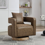 Swivel Accent Open Back Barrel Chair With Weathered Base