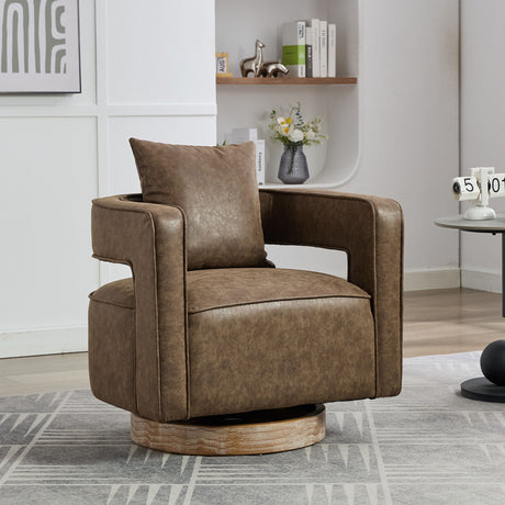 Swivel Accent Open Back Barrel Chair With Weathered Base