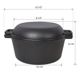 3 In 1 Pre-Seasoned Cast Iron Dutch Oven, Outdoor Camping Deep Pot, 5 Quart With Silicone Handles - Black
