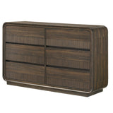 Flair Rounded Edges 1 Piece Dresser, 6 Drawer Storage Bedroom Furniture - Brown