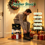 Classic Nutcracker Soldier Stool, Retro Christmas Decor Figurine Seat, Indoor Outdoor Use - Black / Red