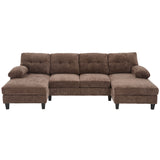 U-Shaped Sectional Sofa 103.5" Black Chenille Fabric Couch With Dual Chaise Lounges, Storage Pockets, Armrest Pillows