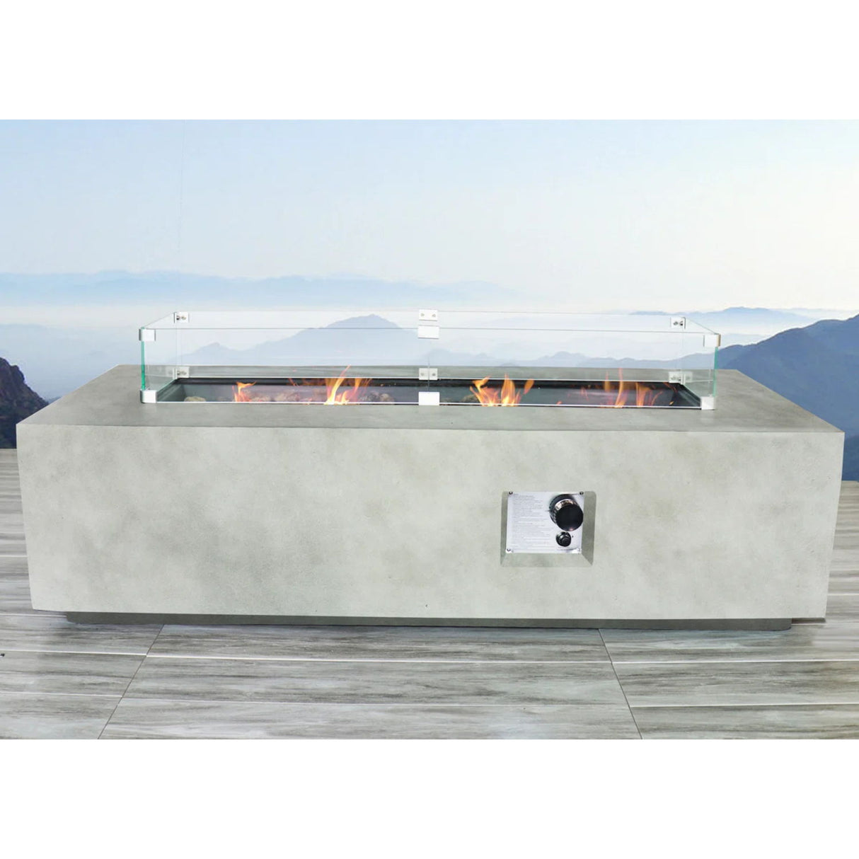Rectangular Propane Fire Pit Table With Fiber Reinforcement And Adjustable Flame Control - Gray