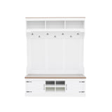 Hall Tree With Bench And Shoe Storage, 5 In 1 Entryway Organizer Cabinet With Coat Rack, 4 Shoe Cubbies & 7 Hooks - White