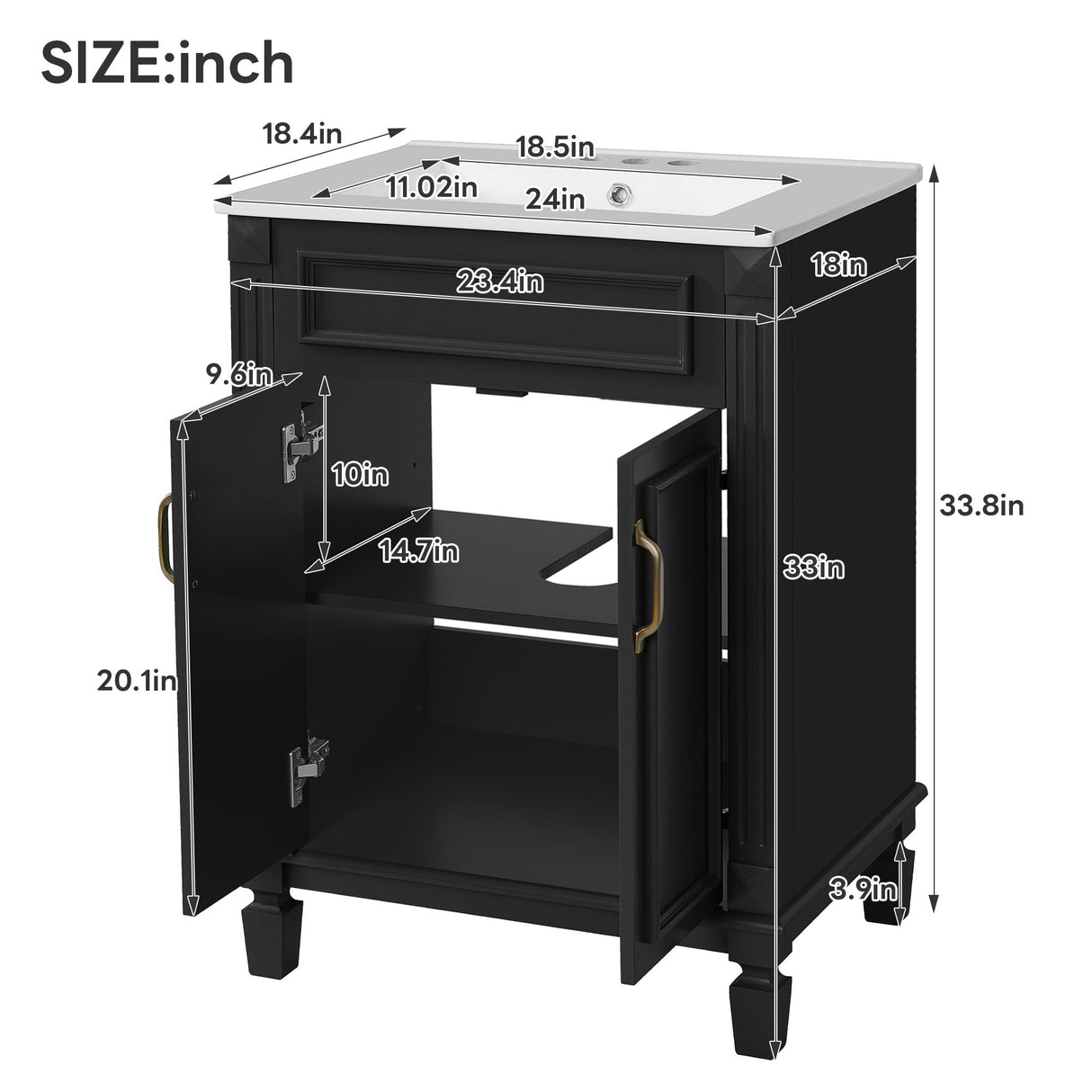 Bathroom Vanity With Top Sink, Cabinet With 2 Soft Closing Doors