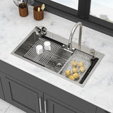 33" Stainless Steel Single Bowl Kitchen Sink With Waterfall Flow