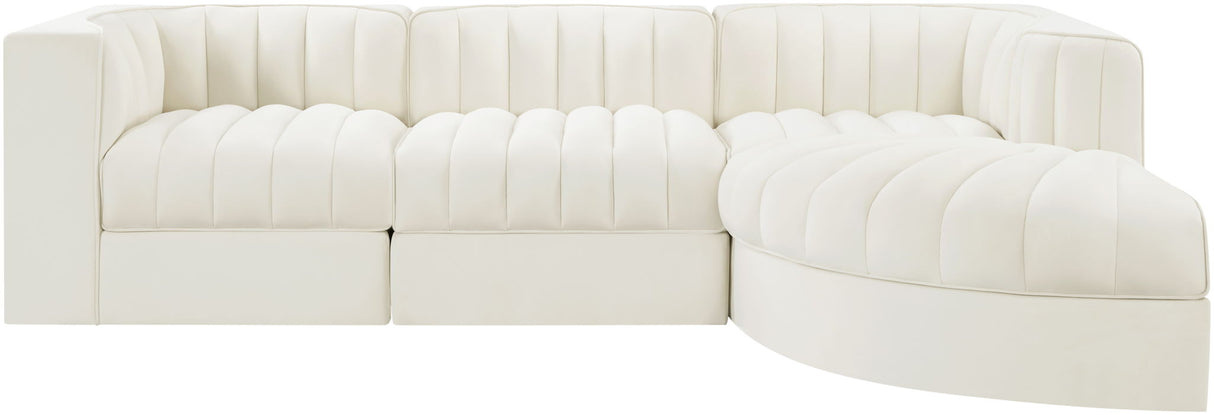Rummi - Velvet Performance Fabric Upholstered 4 Piece Modular Sectional, With Reverse Corner Chair