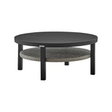 Palma - Outdoor Patio Round Coffee Table With Wicker Shelf - Black / Gray