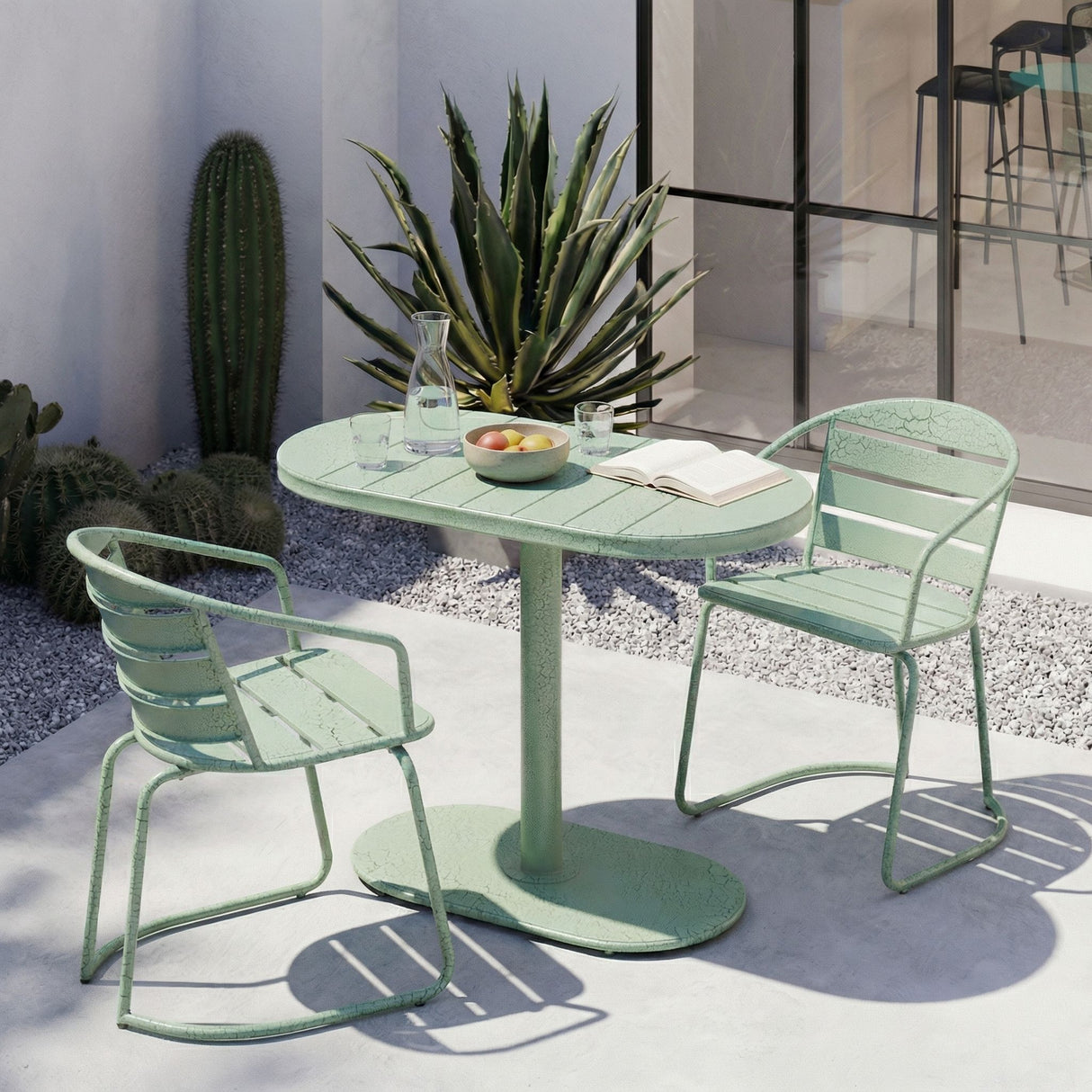 3 Piece Elegant Outdoor Bistro Set With 2 Chairs And Oval Table