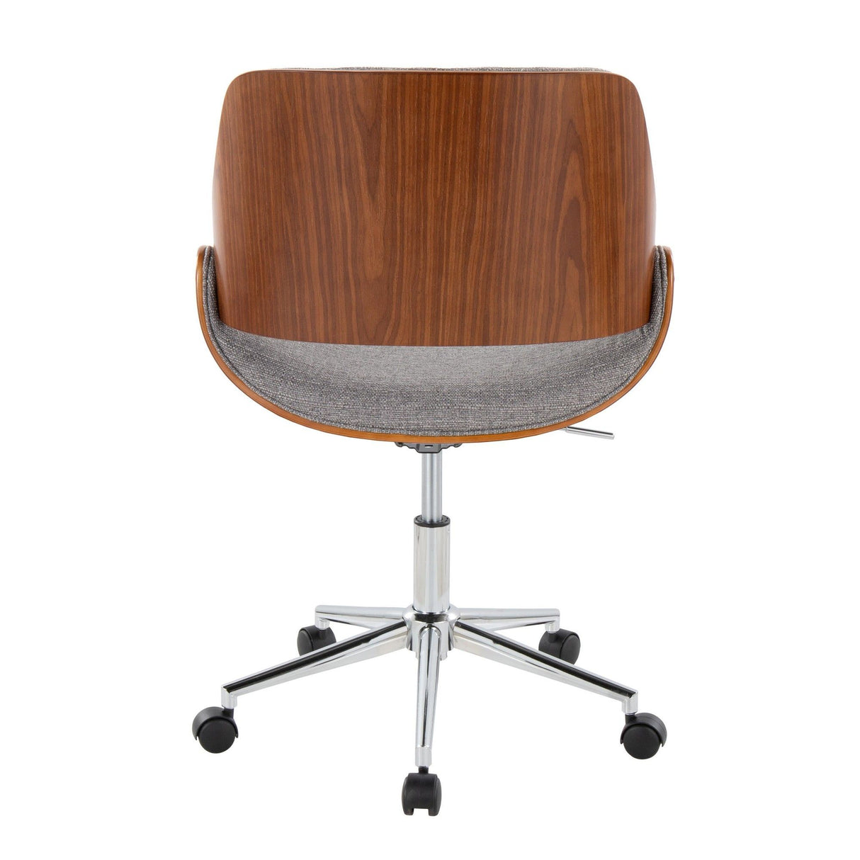 Fabrizzi - Office Chair - Chrome Metal, Walnut Wood, And Gray Fabric