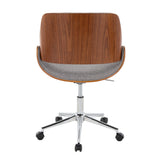 Fabrizzi - Office Chair - Chrome Metal, Walnut Wood, And Gray Fabric