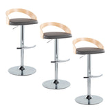 Grotto - Adjustable Barstool - Chrome Metal, Natural Wood