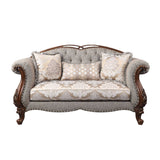 Miyeon - Loveseat With 3 Pillows - Fabric & Cherry