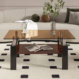 Modern Rectangular Coffee Table With Tempered Glass Top