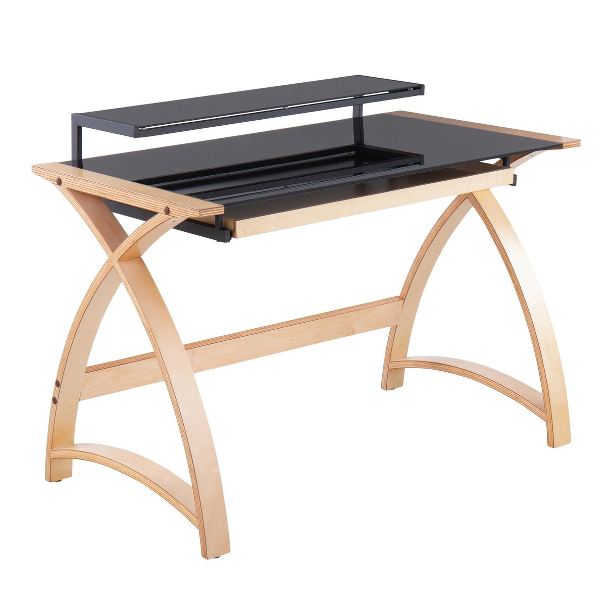Bentley - Mid-Century Modern Office Desk - Natural Wood And Black Glass