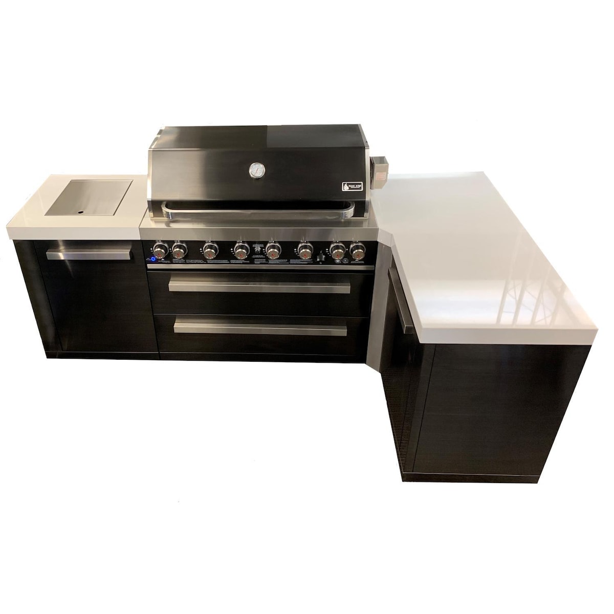 Mont Alpi Black Series 8 Ft L-Shaped Propane Outdoor Kitchen Island w/ Side Burner - MAi805-BSS90C