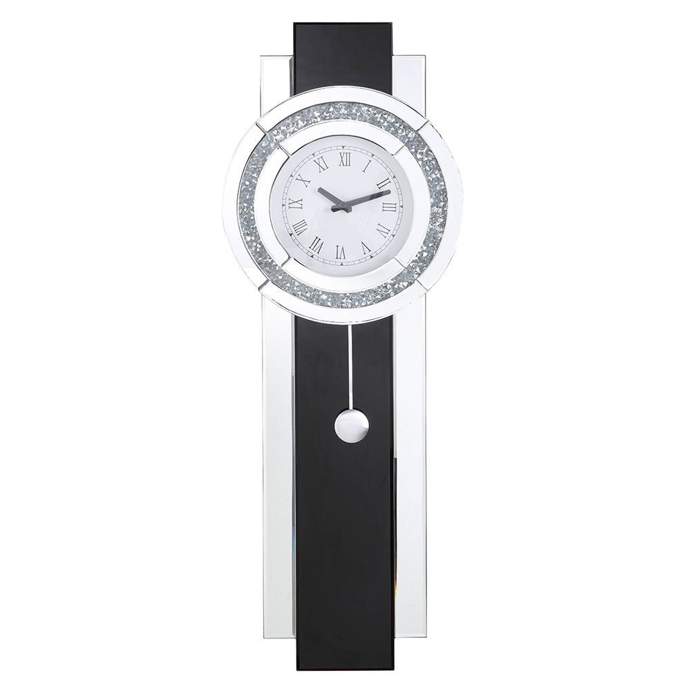 Noralie - Wall Clock - Black, Mirrored & Faux Diamonds