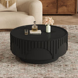 Round Fluted Drum Coffee Table With Sturdy Base For Living Room