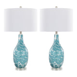 Rocca - 29" Table Lamp (Set of 2) - Sapphire Blue And White Glass, Brushed Nickel, Clear Crystal, And White Linen Shade