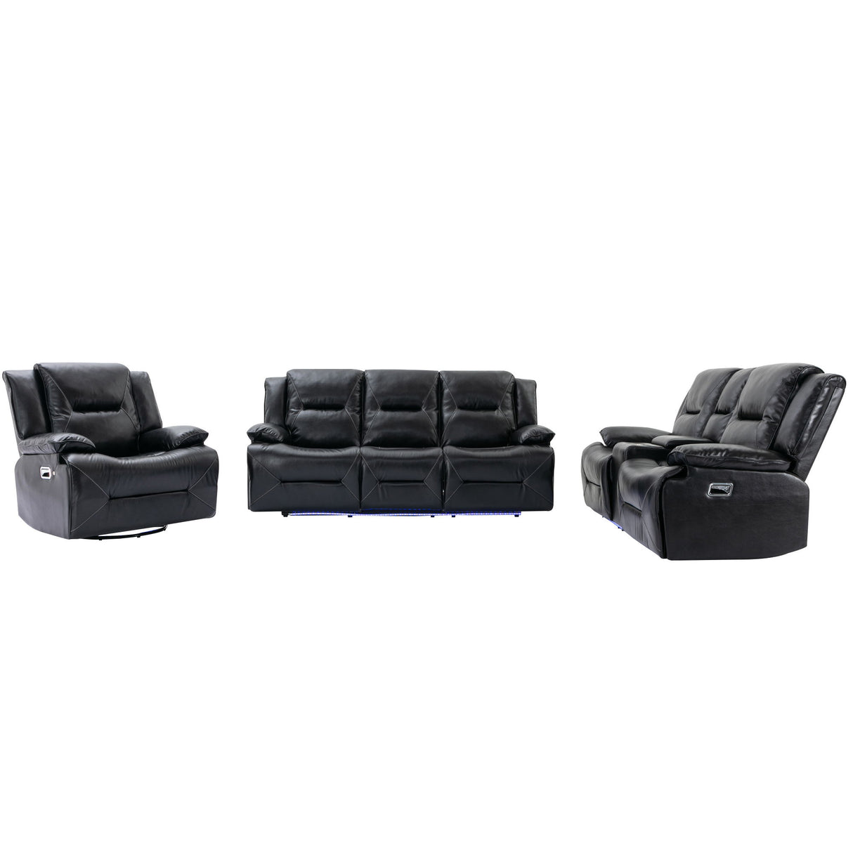 Home Theater Recliner Set Manual Recliner Chair With A LED Light Strip Two Built-In Cup Holders For Living Room