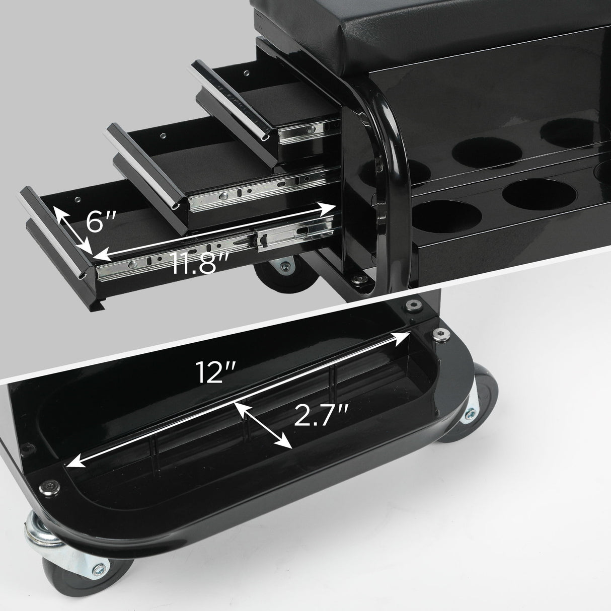 Rolling Creeper Garage Seat With 3 Built In Drawers, Rolling Tool Chest For Shop Or Garage - Black